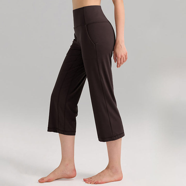 Pantaloni capri a vita alta Olivenorma , gamba larga, con tasche, ideali per yoga e fitness, da donna. - image 4