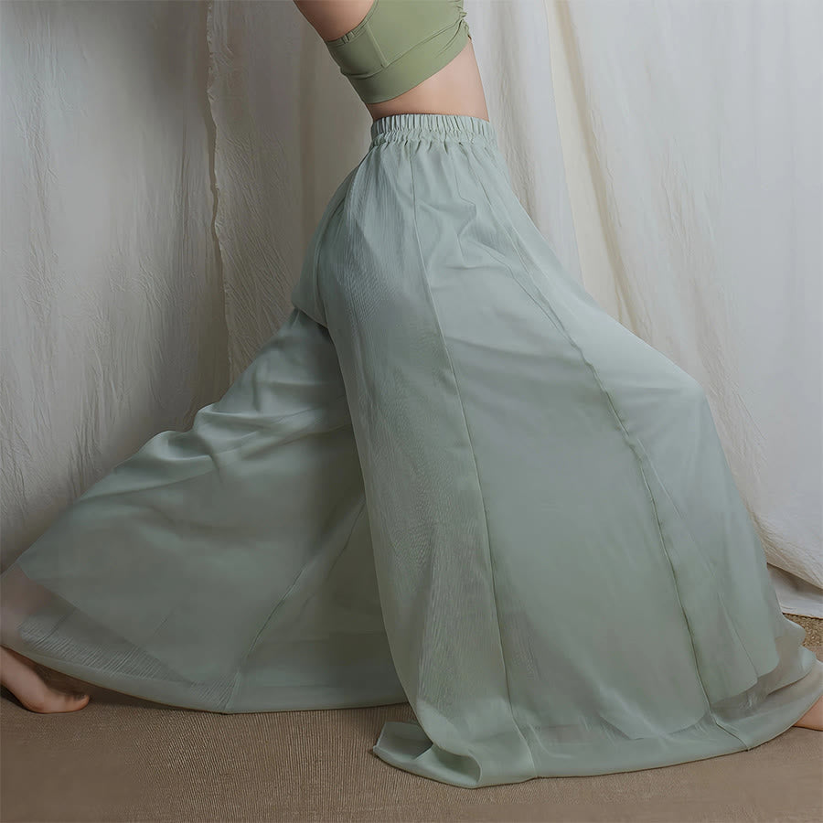 Pantaloni da donna Olivenorma in chiffon a gamba larga, elasticizzati, a vita alta e fluidi, ideali per danza e yoga. - image 2