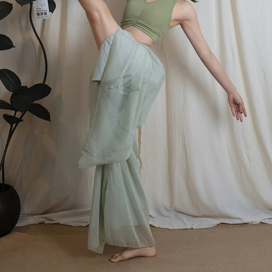 Pantaloni da donna Olivenorma in chiffon a gamba larga, elasticizzati, a vita alta e fluidi, ideali per danza e yoga. - image 4
