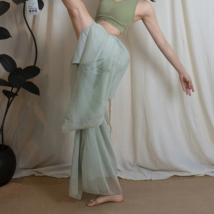 Pantaloni da donna Olivenorma in chiffon a gamba larga, elasticizzati, a vita alta e fluidi, ideali per danza e yoga. - image 4