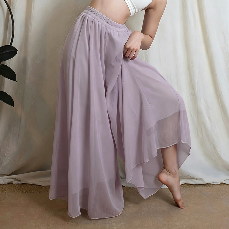 Pantaloni da donna Olivenorma in chiffon a gamba larga, elasticizzati, a vita alta e fluidi, ideali per danza e yoga. - Viola pallido - XL - image 6