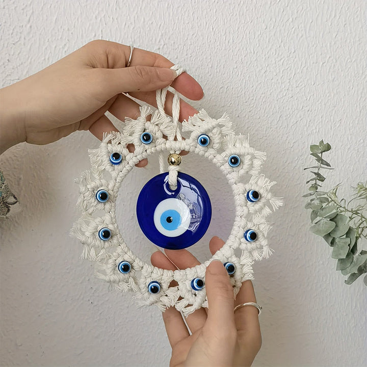 Ornamento da parete Olivenorma in macramè fatto a mano con ghirlanda a forma di occhio di Allah. - 17 cm - image 0