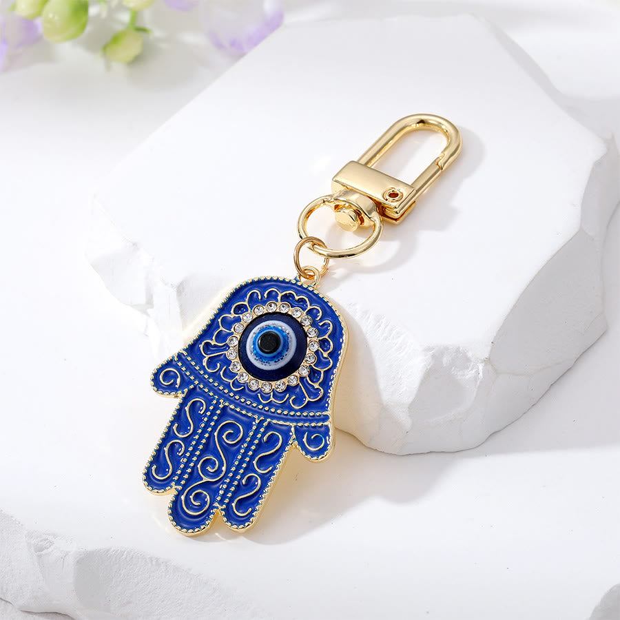Ciondolo a forma di chiave Hamsa con occhio di Allah e strass intarsiati, Olivenorma - Blu - image 8