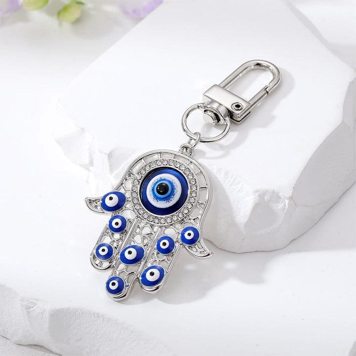 Ciondolo a forma di chiave Hamsa con occhio di Allah e strass intarsiati, Olivenorma - Argento - image 9