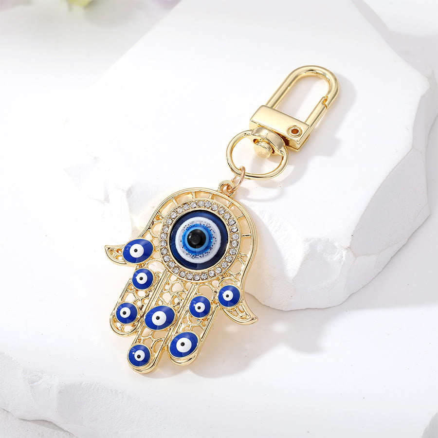 Ciondolo a forma di chiave Hamsa con occhio di Allah e strass intarsiati, Olivenorma - Oro - image 10