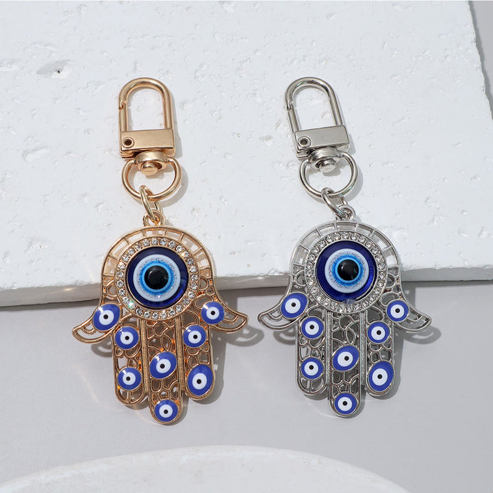 Ciondolo a forma di chiave Hamsa con occhio di Allah e strass intarsiati, Olivenorma - image 4