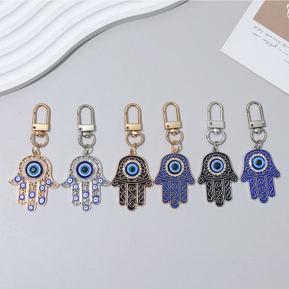 Ciondolo a forma di chiave Hamsa con occhio di Allah e strass intarsiati, Olivenorma - image 2