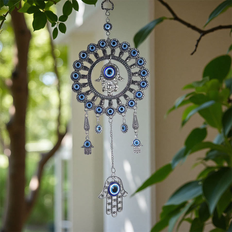 Olivenorma Ornamento decorativo per la casa con decorazione multipla a forma di occhio di Allah e mano di Hamsa in stile bohemien - Palma girasole - image 0
