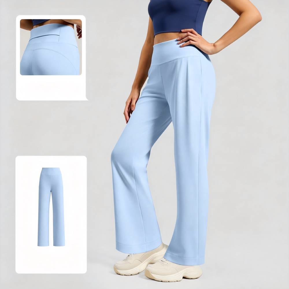 Pantaloni da yoga da donna Olivenorma Crossover a vita alta con spacco laterale e gamba larga, modello ampio e drappeggiato. - Blu ghiaccio - XL - image 0