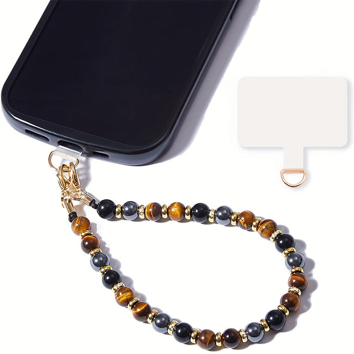 Cinghia protettiva portatile per cellulare Olivenorma Chic, assemblata a mano con perline e realizzata a mano. - Occhio di tigre - image 0