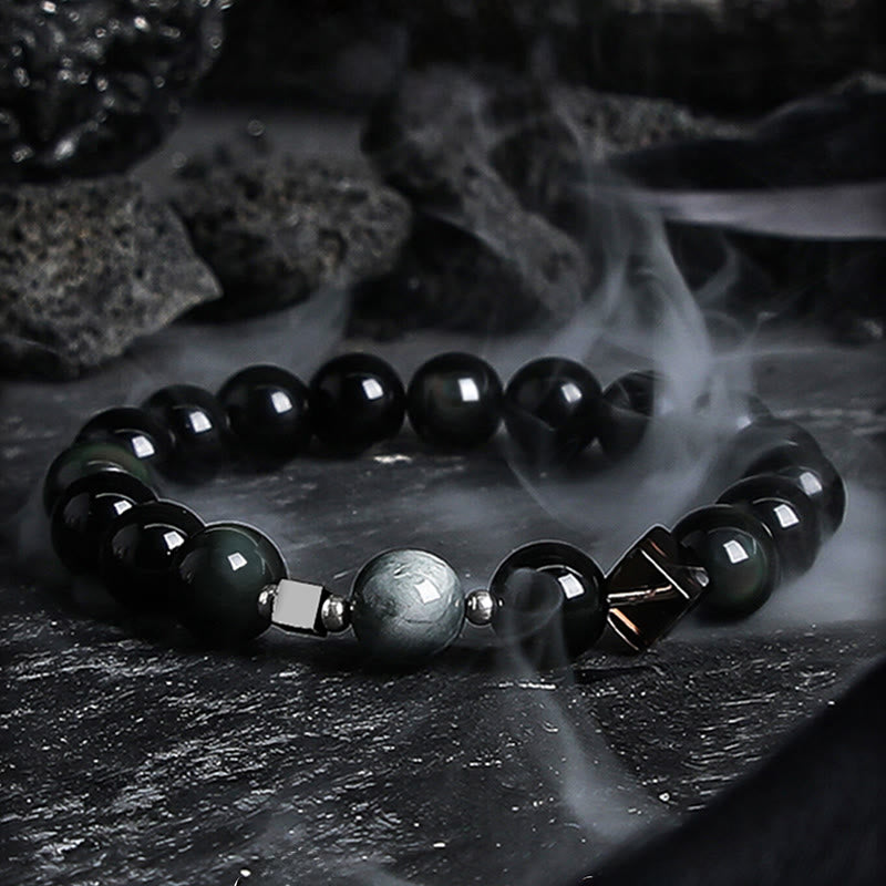 Bracciale protettivo di messa a terra Olivenorma in ossidiana dorata e oro. - 18 cm - Stile Luna Nera 10mm - image 3