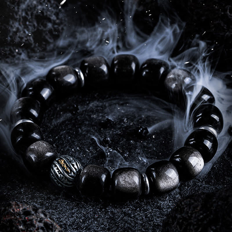 Bracciale Olivenorma con ciondolo a forma di simbolo attorcigliato inciso in ossidiana argentata. - image 1