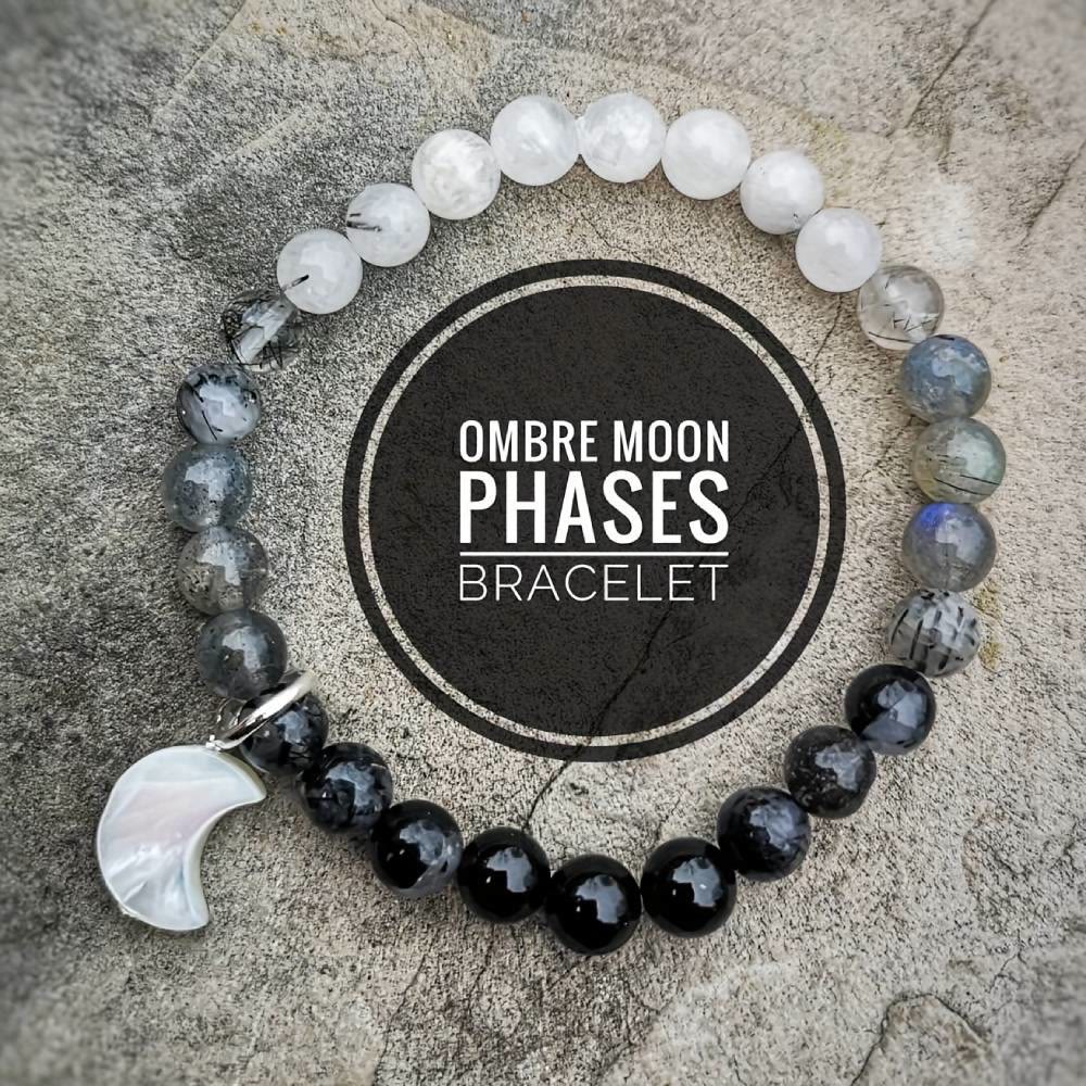 Bracciale Olivenorma con perline di cristallo trasparente, ossidiana, labradorite e pietra di luna nera. - Luna - image 0