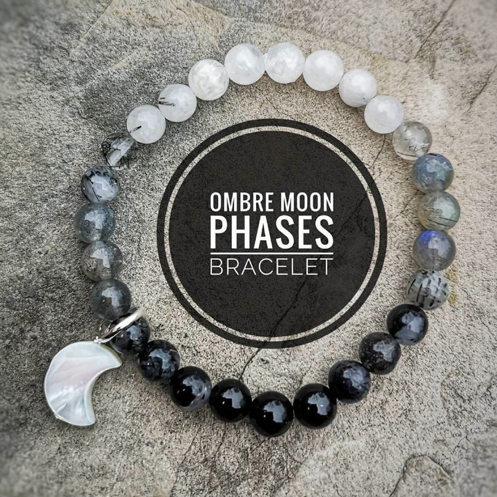 Bracciale Olivenorma con perline di cristallo trasparente, ossidiana, labradorite e pietra di luna nera. - Luna - image 0