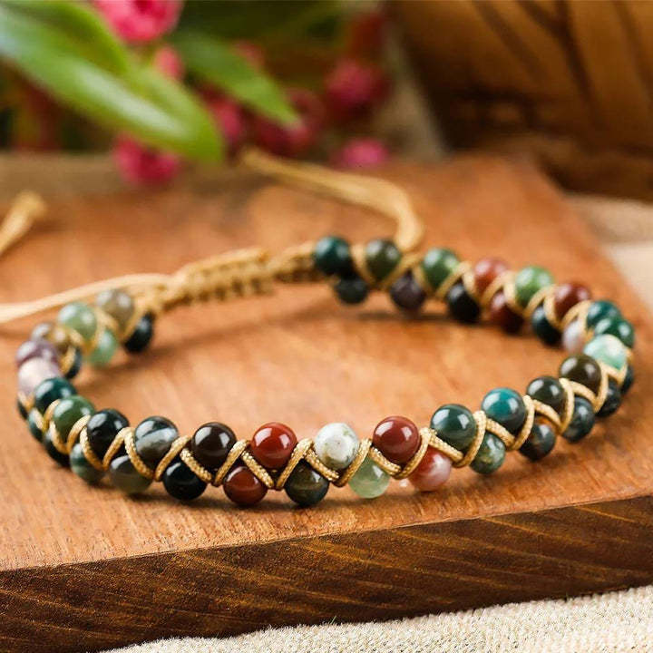 Bracciale Olivenorma Tiger Eye a doppia fila regolabile con cordino intrecciato e perline - Agata - image 8