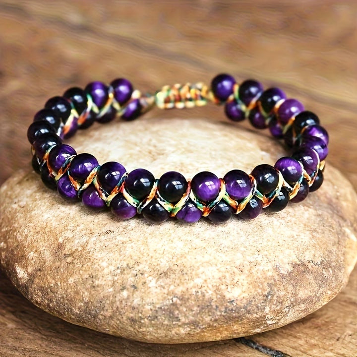 Bracciale Olivenorma Tiger Eye a doppia fila regolabile con cordino intrecciato e perline - image 5