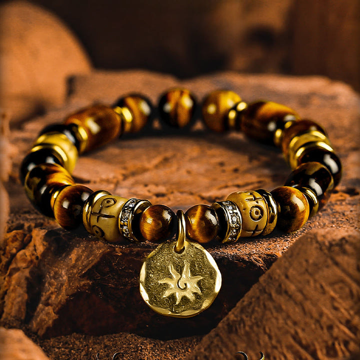 Bracciale con ciondolo a forma di sole e pietra occhio di tigre incisa Olivenorma - 18-19 cm - image 0
