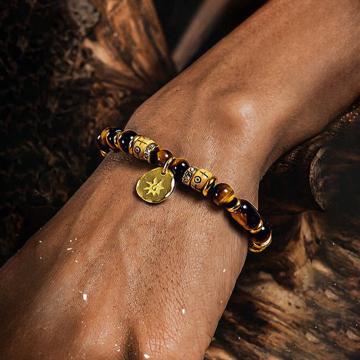 Bracciale con ciondolo a forma di sole e pietra occhio di tigre incisa Olivenorma - image 3