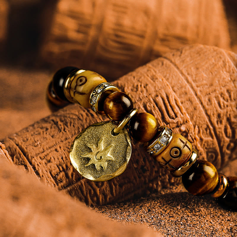Bracciale con ciondolo a forma di sole e pietra occhio di tigre incisa Olivenorma - image 2