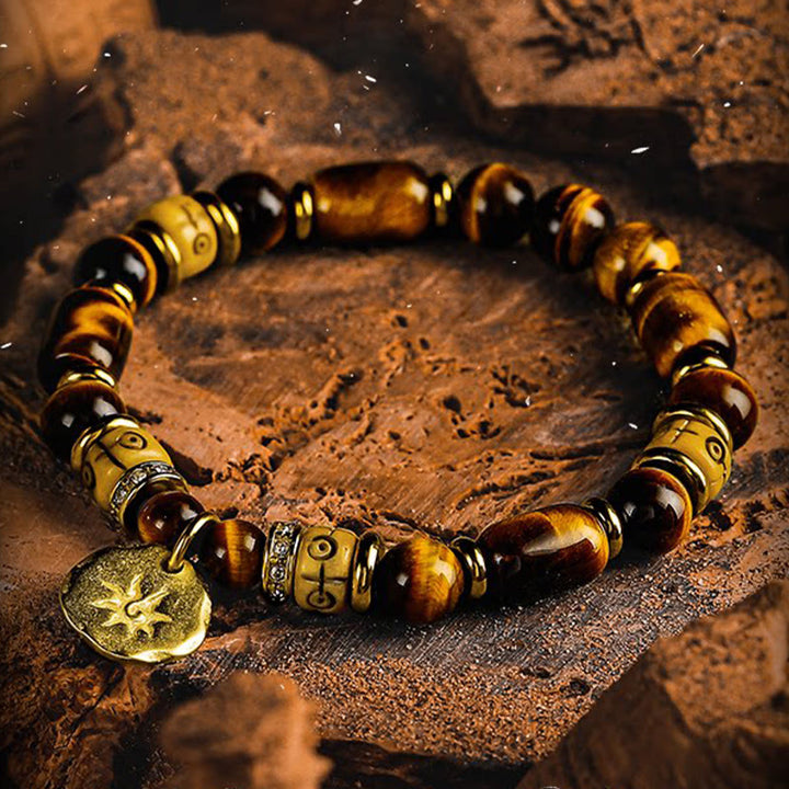 Bracciale con ciondolo a forma di sole e pietra occhio di tigre incisa Olivenorma - image 1