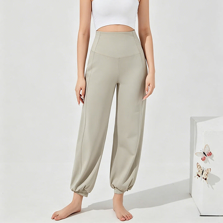 Pantaloni da yoga larghi a vita alta e lunghezza alla caviglia Olivenorma da donna. - Beige-grigio - XL - image 10