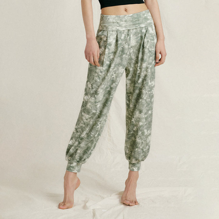 Pantaloni harem casual da yoga da donna Olivenorma a vita alta con risvolto e pieghe. - image 0