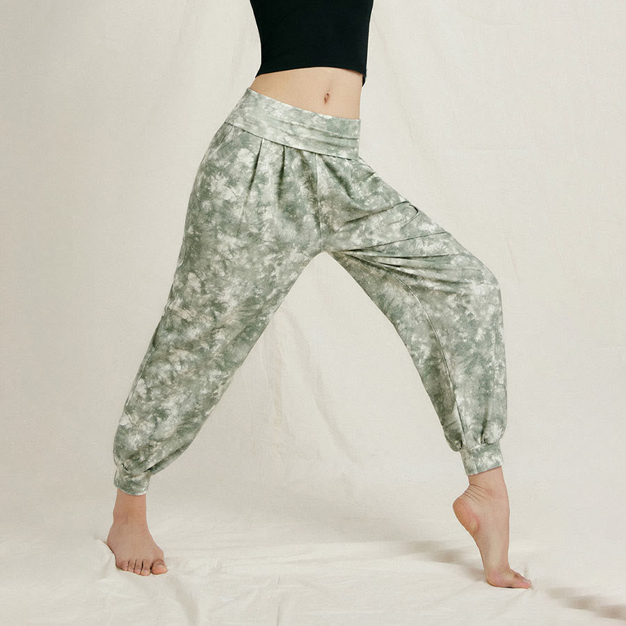 Pantaloni harem casual da yoga da donna Olivenorma a vita alta con risvolto e pieghe. - image 2