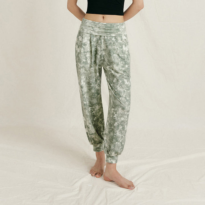 Pantaloni harem casual da yoga da donna Olivenorma a vita alta con risvolto e pieghe. - image 3