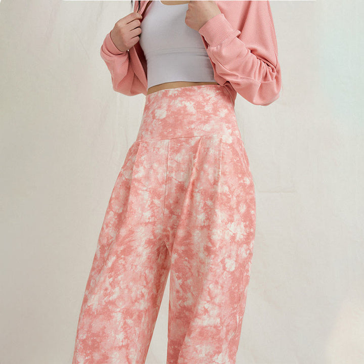 Pantaloni harem casual da yoga da donna Olivenorma a vita alta con risvolto e pieghe. - image 6