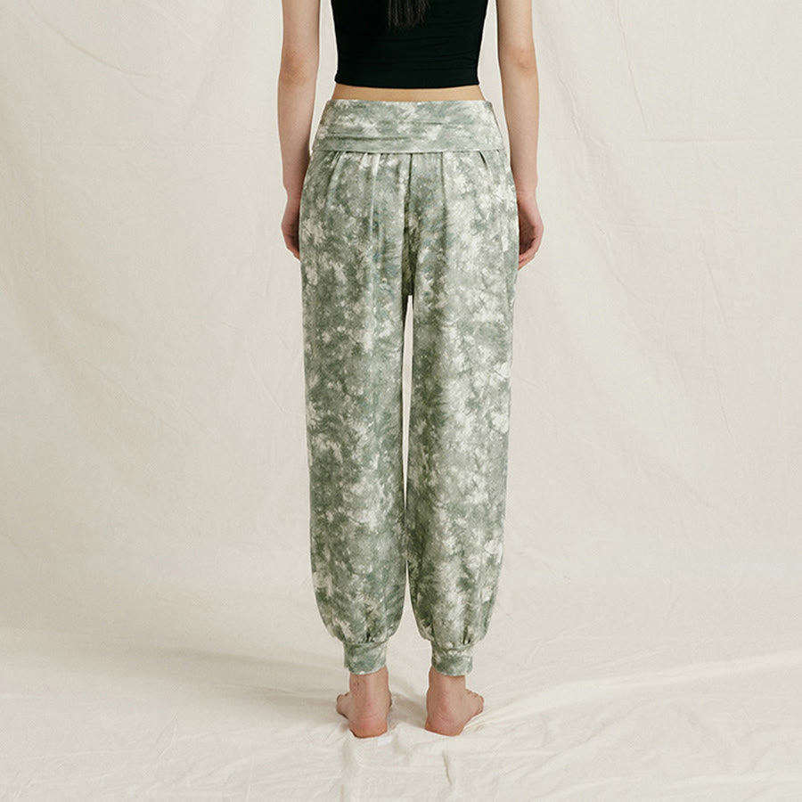 Pantaloni harem casual da yoga da donna Olivenorma a vita alta con risvolto e pieghe. - image 4
