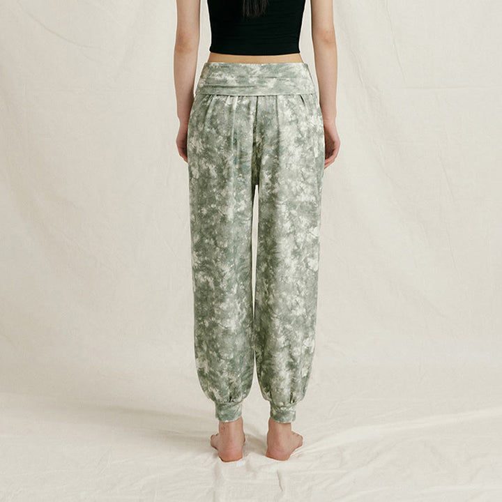 Pantaloni harem casual da yoga da donna Olivenorma a vita alta con risvolto e pieghe. - image 4