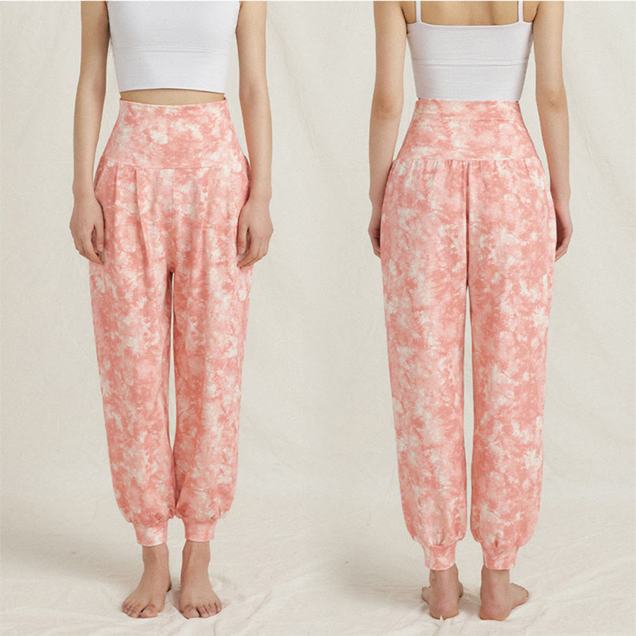 Pantaloni harem casual da yoga da donna Olivenorma a vita alta con risvolto e pieghe. - Rosso acceso - L - image 5