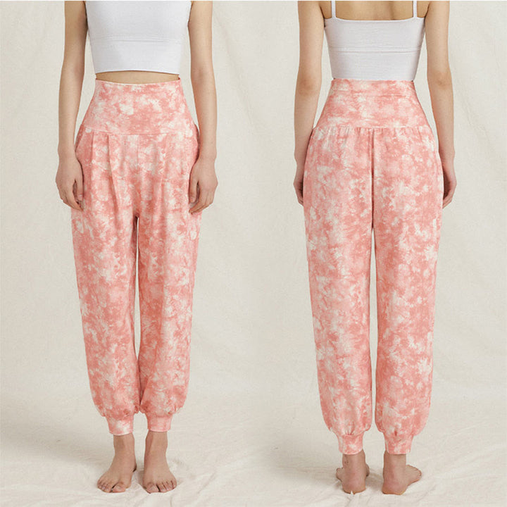 Pantaloni harem casual da yoga da donna Olivenorma a vita alta con risvolto e pieghe. - Rosso acceso - L - image 5