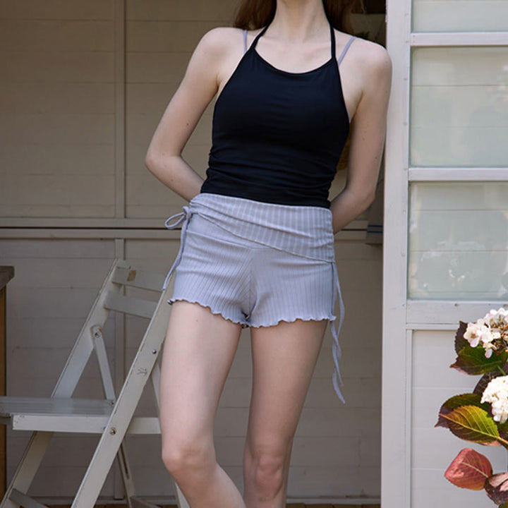 Pantaloncini da donna Olivenorma con vita ripiegabile, arricciatura laterale e coulisse, ideali per yoga e tempo libero. - image 10