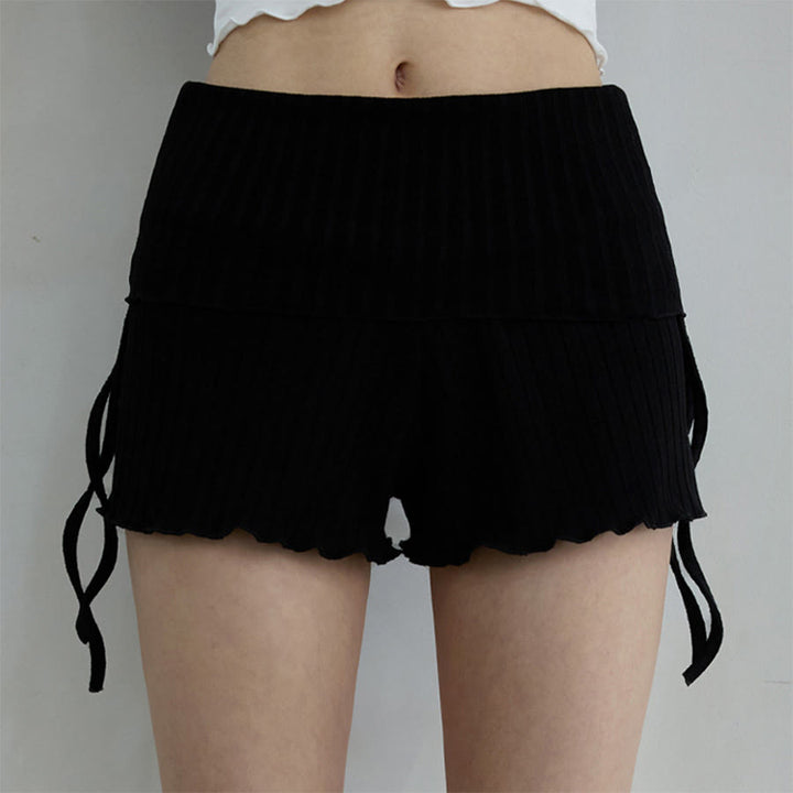 Pantaloncini da donna Olivenorma con vita ripiegabile, arricciatura laterale e coulisse, ideali per yoga e tempo libero. - Nero - L - image 18