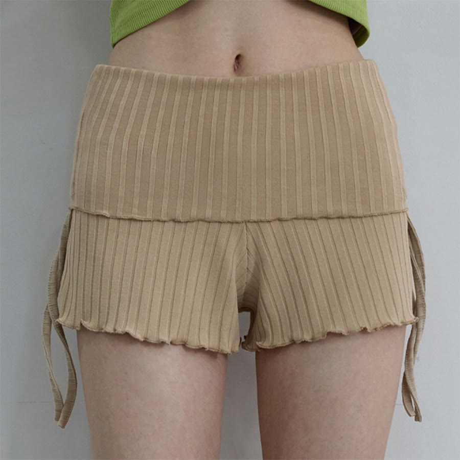 Pantaloncini da donna Olivenorma con vita ripiegabile, arricciatura laterale e coulisse, ideali per yoga e tempo libero. - Albicocca - L - image 26