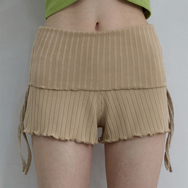 Pantaloncini da donna Olivenorma con vita ripiegabile, arricciatura laterale e coulisse, ideali per yoga e tempo libero. - Albicocca - L - image 26