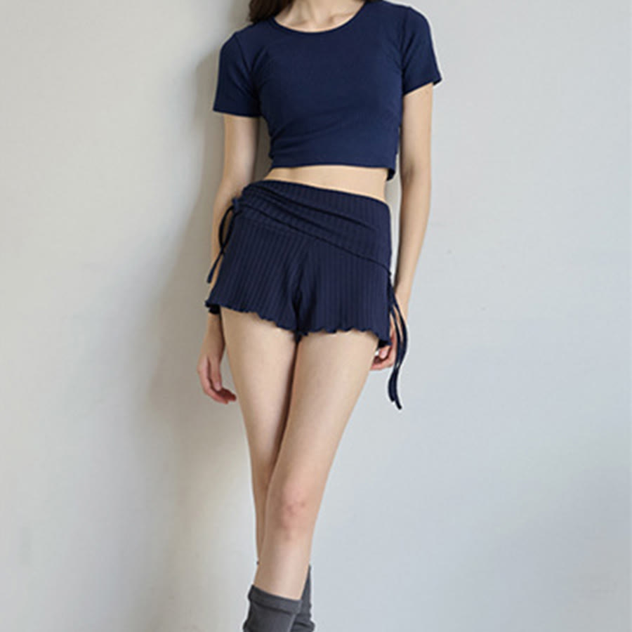 Pantaloncini da donna Olivenorma con vita ripiegabile, arricciatura laterale e coulisse, ideali per yoga e tempo libero. - image 33