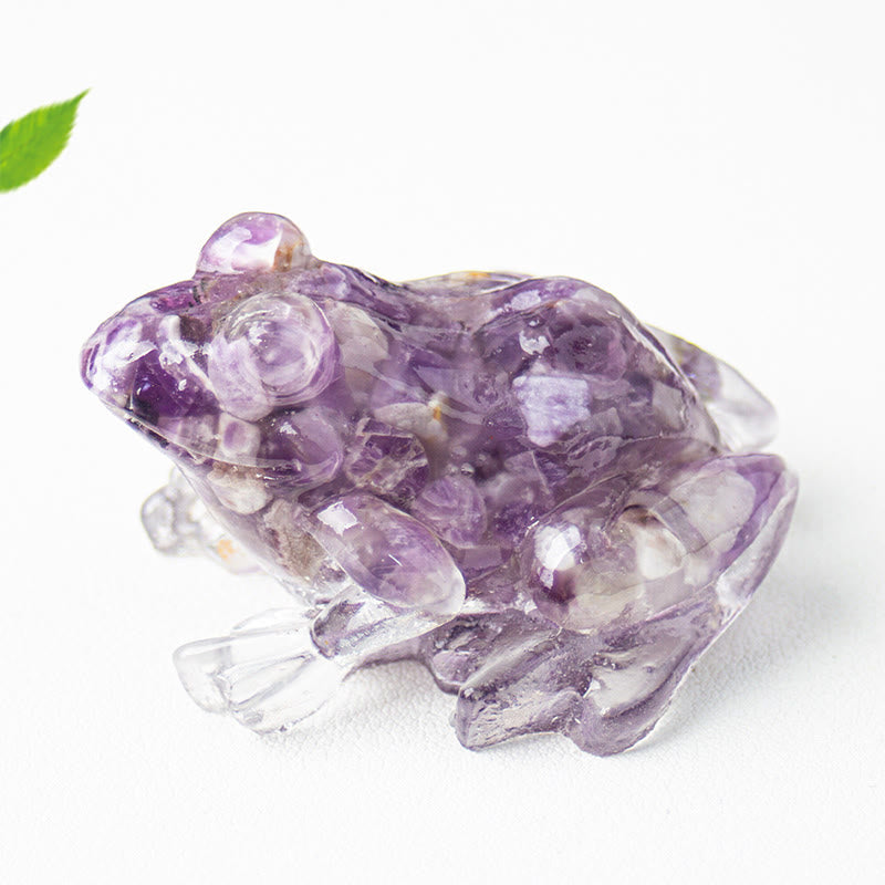 Statuetta a forma di rana Olivenorma Renewal Leap con gemme e decorazioni in pietra preziosa - Agata viola - Con carta - image 37