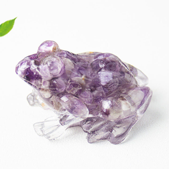 Statuetta a forma di rana Olivenorma Renewal Leap con gemme e decorazioni in pietra preziosa - Agata viola - Con carta - image 37