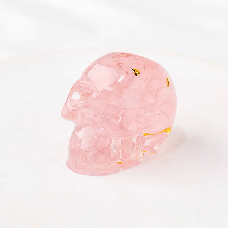 Statuetta a forma di teschio Olivenorma con decorazione in pietra preziosa e simbolo di forza interiore  - Quarzo rosa - Con carta - image 13