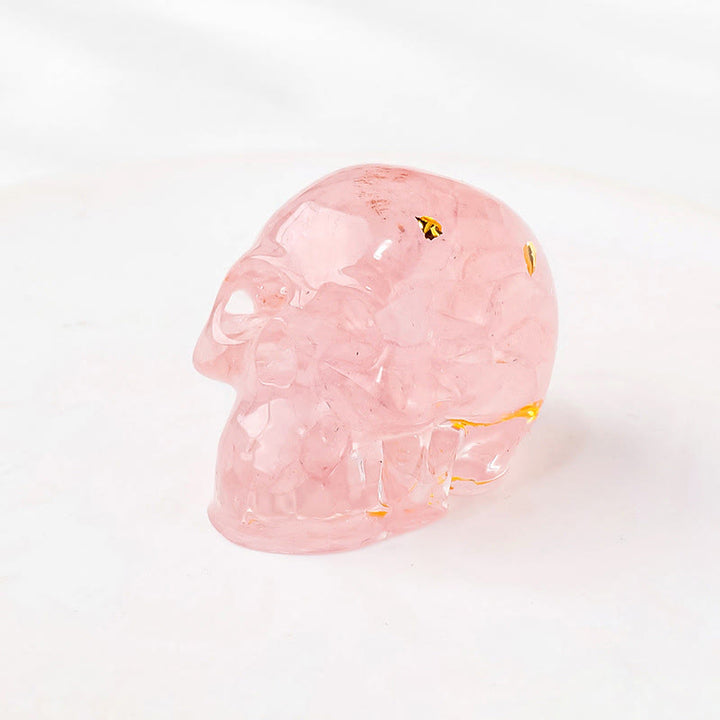 Statuetta a forma di teschio Olivenorma con decorazione in pietra preziosa e simbolo di forza interiore  - Quarzo rosa - Con carta - image 13