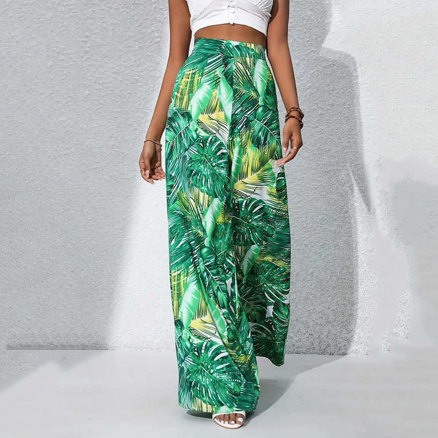Pantaloni da donna Olivenorma a vita alta e gamba larga con stampa a foglie tropicali - Monstera verde - XXL - image 6