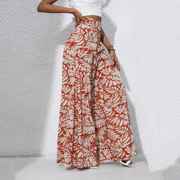 Pantaloni da donna Olivenorma a vita alta e gamba larga con stampa a foglie tropicali - Bianco ruggine - XXL - image 12