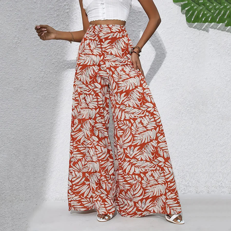 Pantaloni da donna Olivenorma a vita alta e gamba larga con stampa a foglie tropicali - image 13