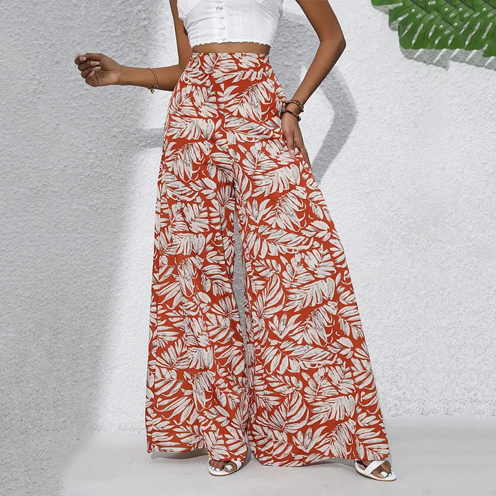 Pantaloni da donna Olivenorma a vita alta e gamba larga con stampa a foglie tropicali - image 13