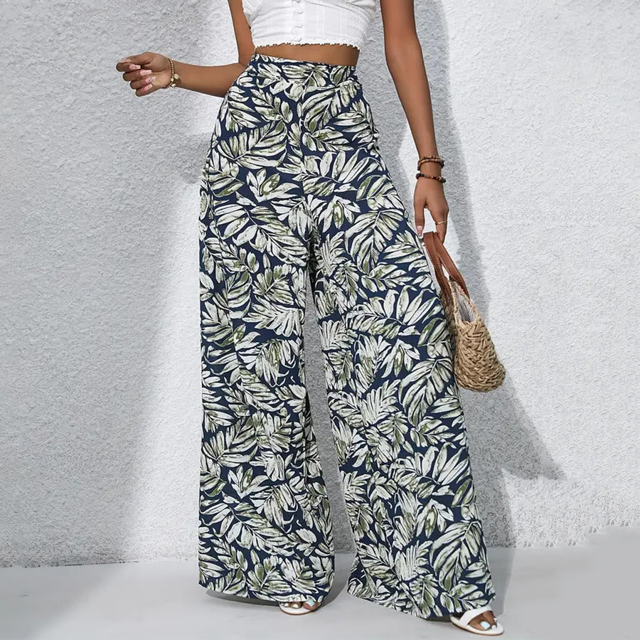 Pantaloni da donna Olivenorma a vita alta e gamba larga con stampa a foglie tropicali - Verde navy - XXL - image 10