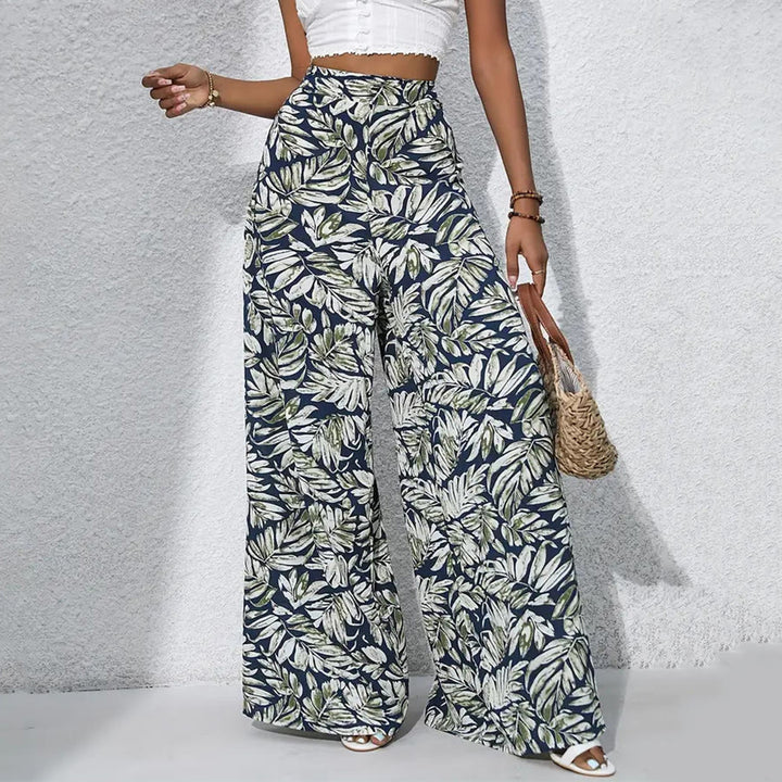 Pantaloni da donna Olivenorma a vita alta e gamba larga con stampa a foglie tropicali - Verde navy - XXL - image 10