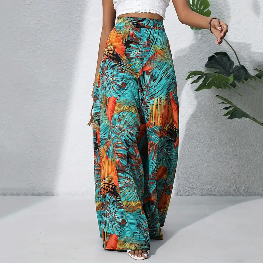 Pantaloni da donna Olivenorma a vita alta e gamba larga con stampa a foglie tropicali - Arancione turchese - XXL - image 8