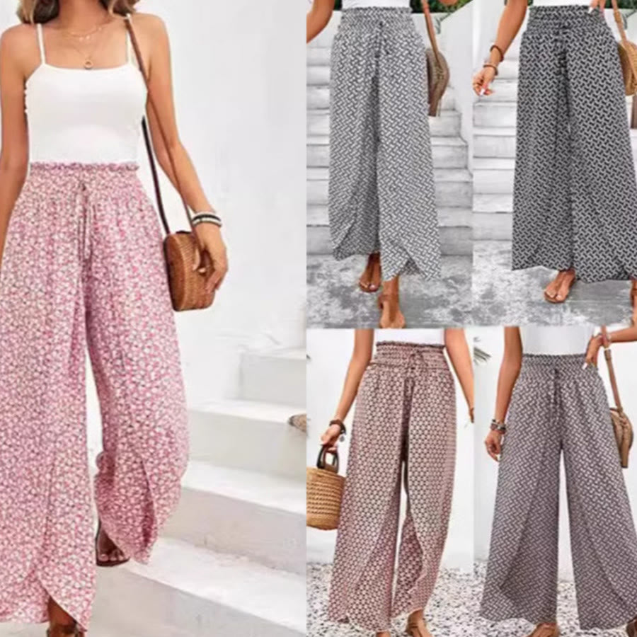 Pantaloni da donna Olivenorma a vita alta con coulisse e gamba larga, con stampa floreale. - image 5